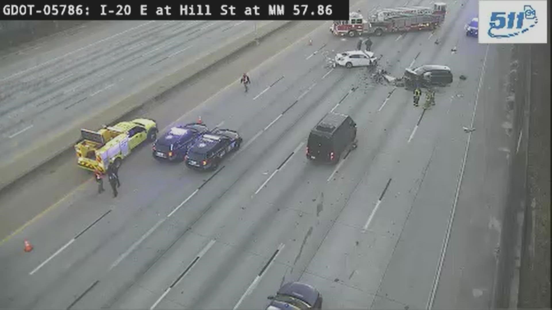 GDOT cameras show several medical and fire officials at the scene.