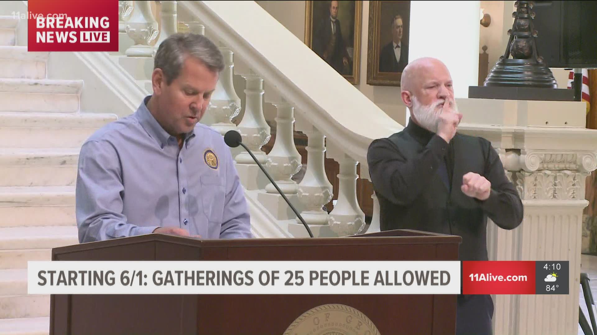 They must meet 39 mandatory measures if they open, Gov. Kemp said.