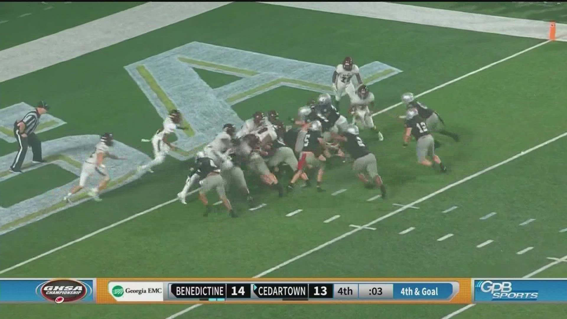 A wild finish resulted in a Benedictine last second defensive stand as they won 14-13 to repeat as state champions.