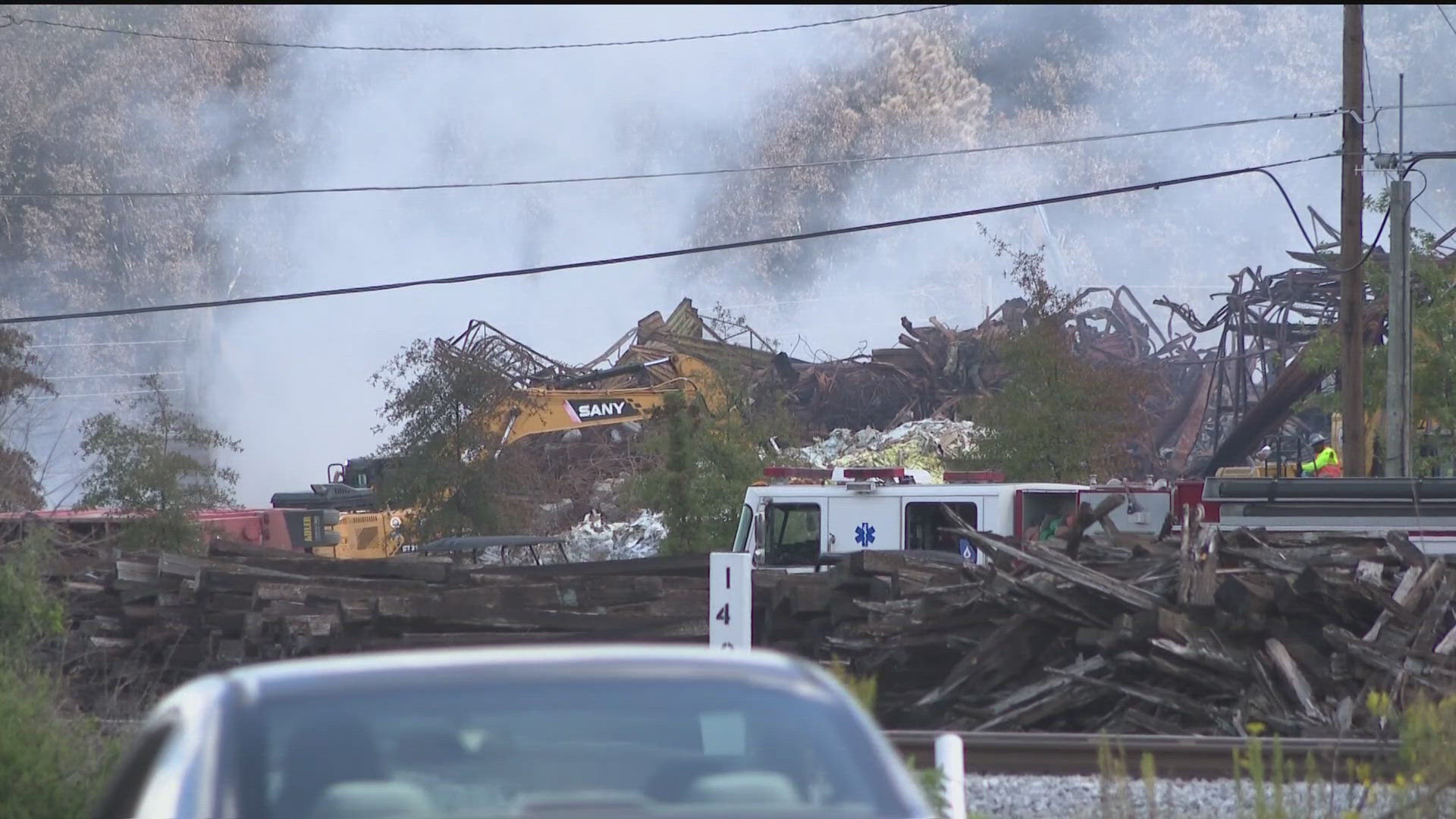 A chemical cloud continues to loom over Conyers following a fire at a BioLab facility on Sunday.