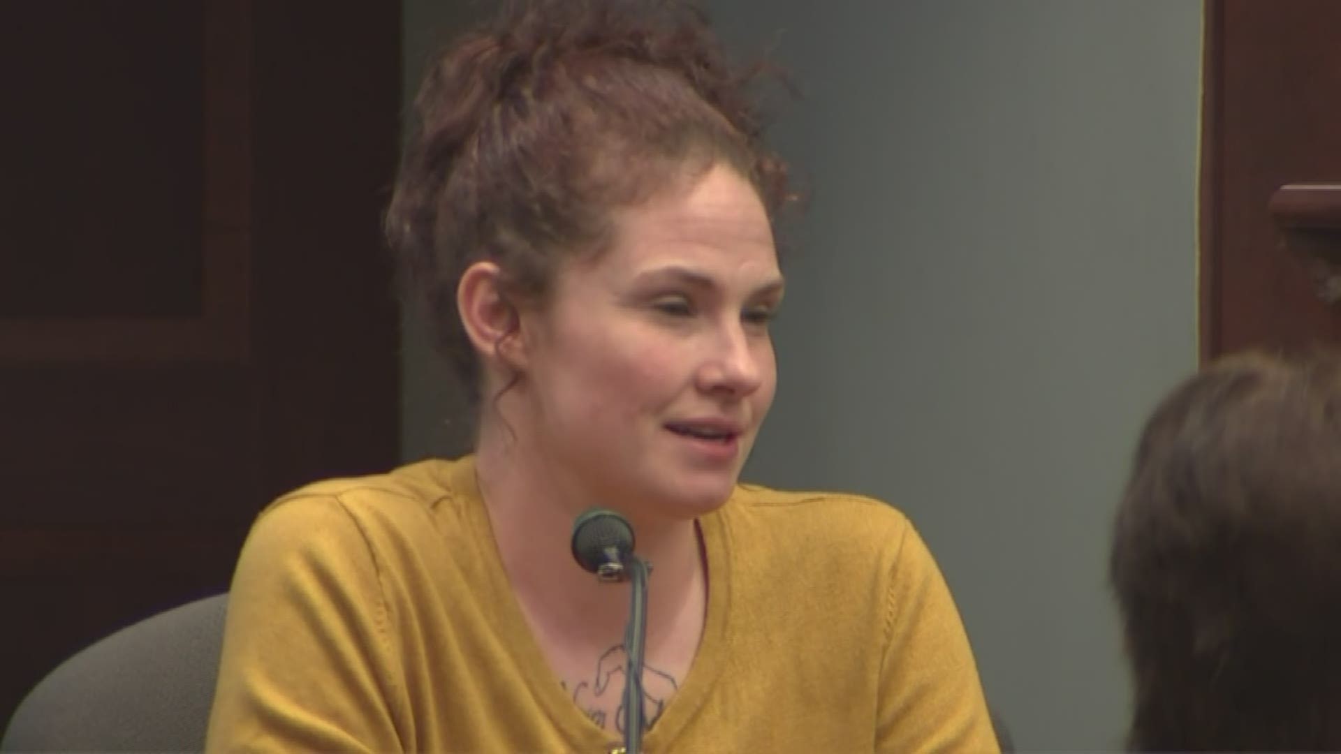 The mother of 2-year-old Laila Daniel testifies on July 11, 2019 in the trial of the foster parents charged in the child's death.