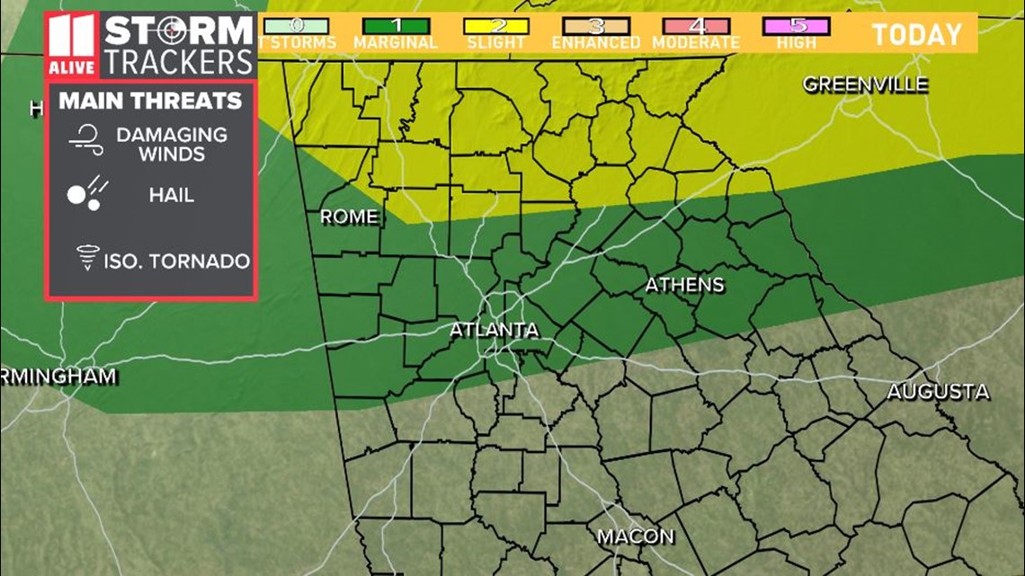 Atlanta weather potential severe thunderstorms timeline