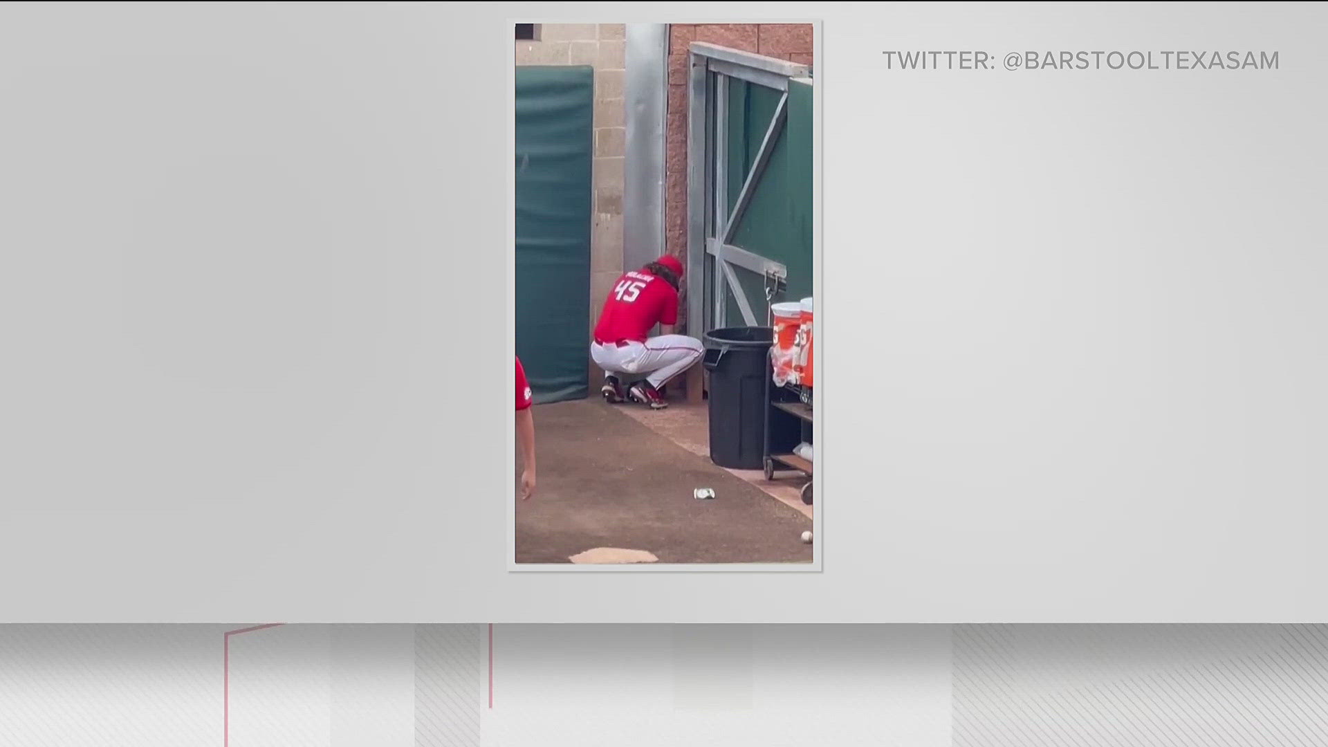 A 30-second video of Christian Mracna in the bullpen, posted by Barstool Texas A&M, showed Mracna appearing to work on his glove in a corner.