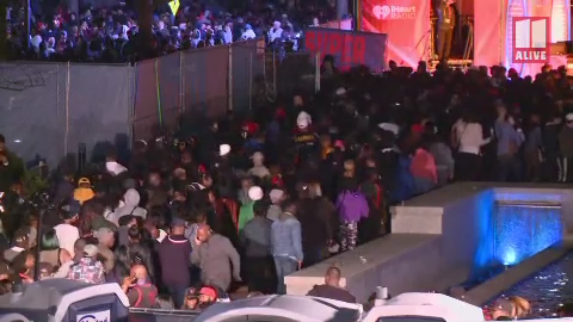 Crowds at Centennial Olympic Park reached capacity before 8:30 p.m. on the Saturday before the Super Bowl.