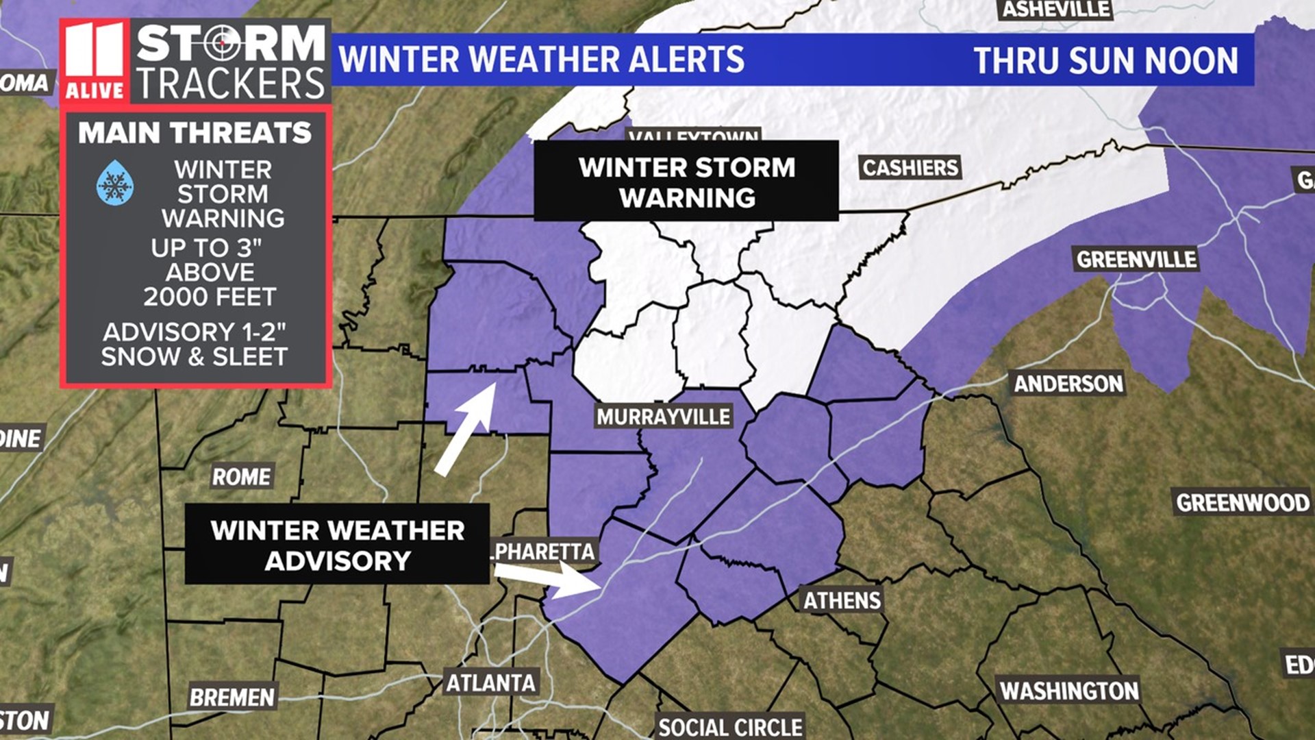 Snow In Georgia Map Snow possible in north Georgia Saturday, Feb. 6, 2021 | 11alive.com