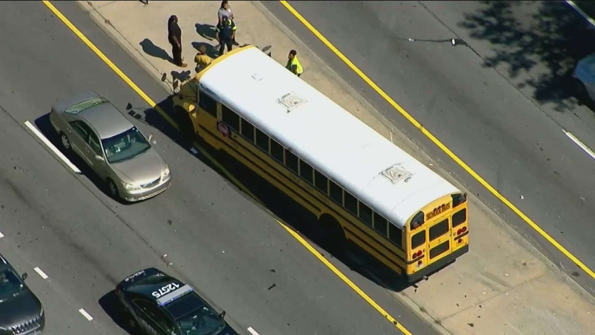 It is not sure at this time how the bus was involved in the crash, but two other vehicles were seen next to it.