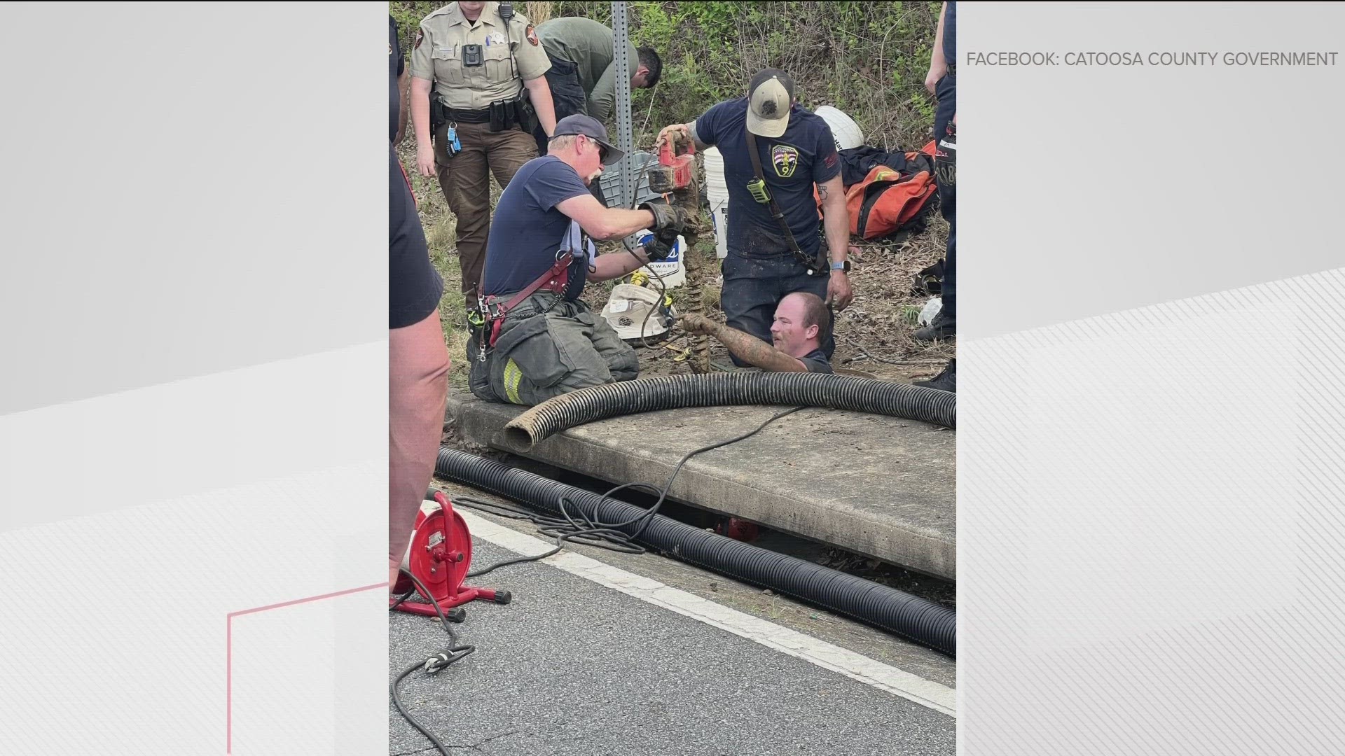 A Catoosa County man is free after being trapped in a drain pipe under Georgia Highway 2 for more than 9 hours.