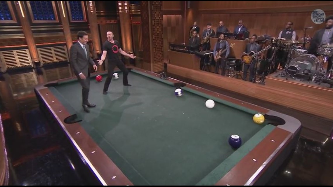 Hugh Jackman And Jimmy Fallon Play Pool Bowling 3526