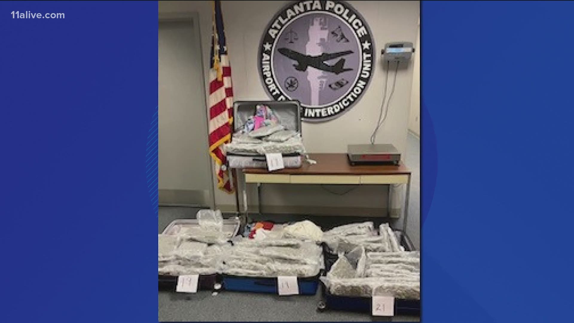 The discovery was made on May 26 by an Atlanta Police Department Airport Drug Interdiction Unit K-9 when five suitcases were on their way to baggage claim.