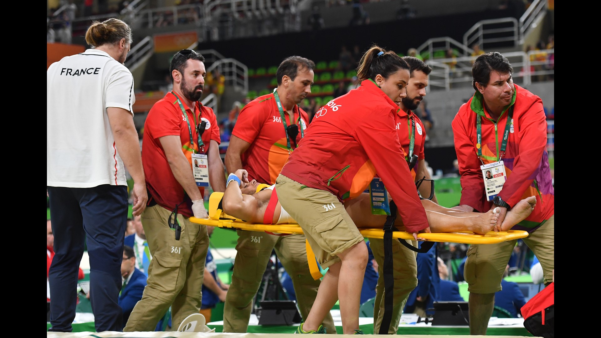 PHOTOS French gymnast snaps leg