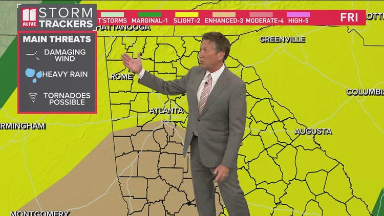 Rain, hail and isolated tornado threat in metro Atlanta on Friday