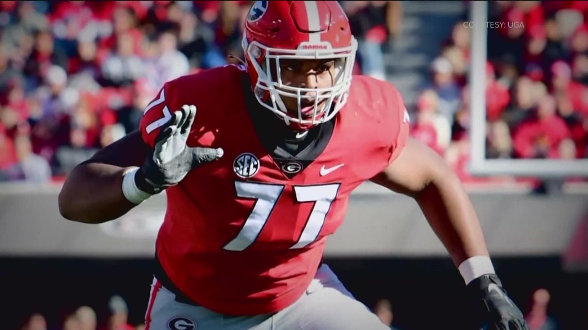 Former UGA player Warren McClendon will wear jersey No. 77 in honor of Devin Willock during the Reese’s Senior Bowl on Feb. 4.