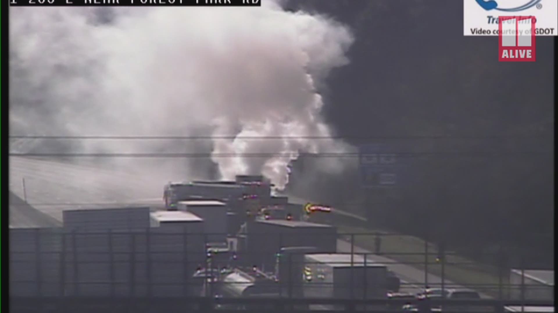 The fire blocked westbound lanes on the south side of I-285 during the heart of evening rush-hour on Valentine's Day.