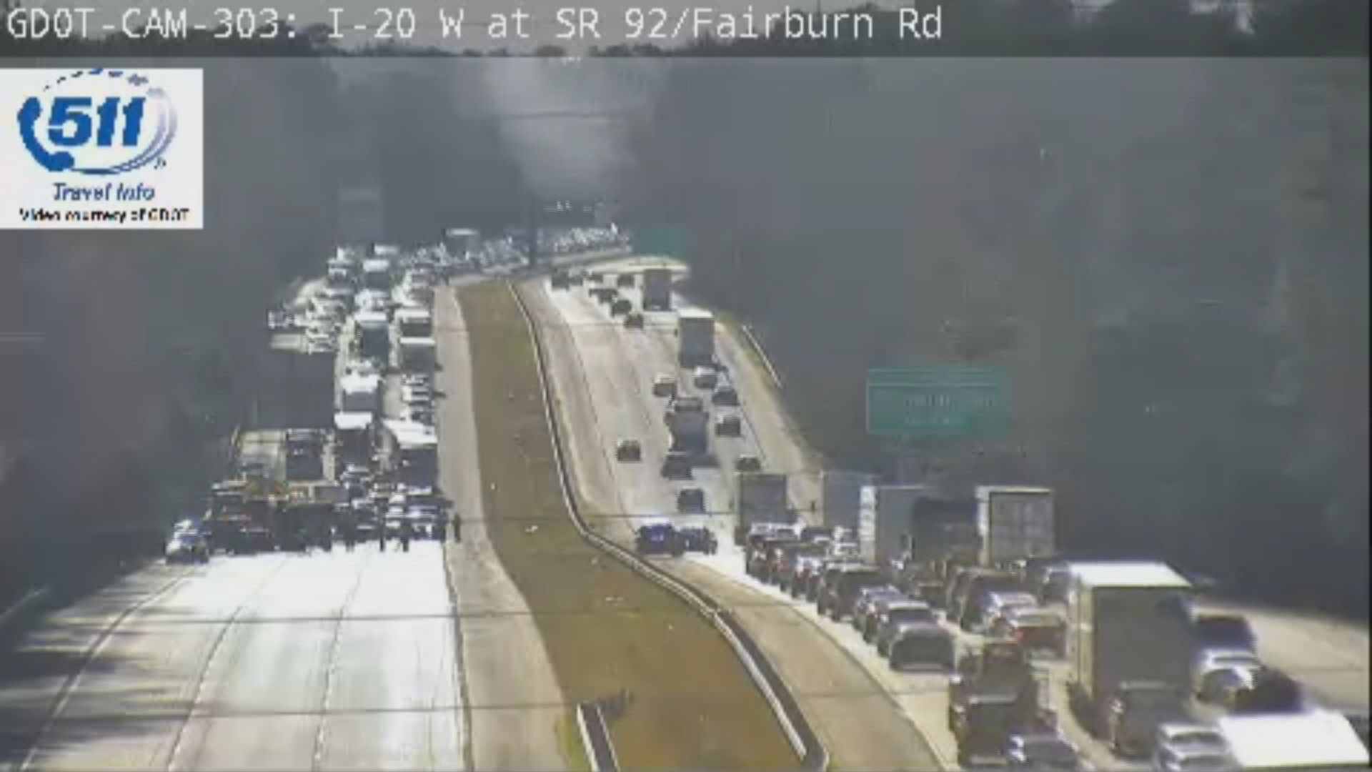 Rollover wreck on I-20 blocks eastbound lanes in Douglasville | 11alive.com