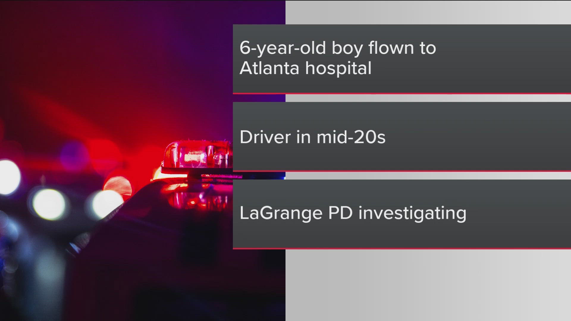 A 6-year-old boy from LaGrange is in the hospital after being hit by a car last night.