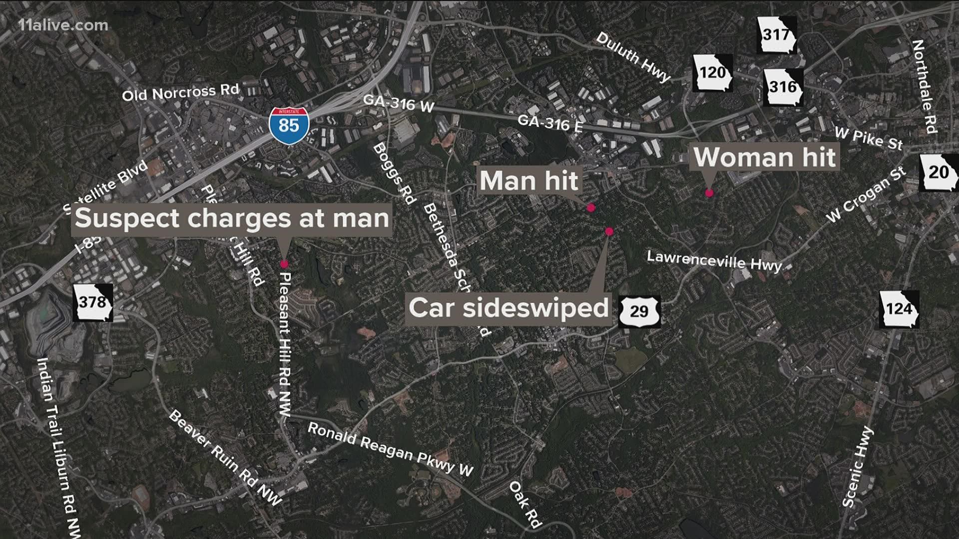 One man is charged with three hit-and-runs in Gwinnett County. All incidents occurred within minutes of each other.