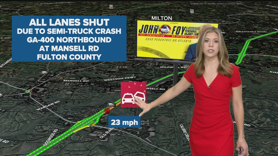 Crash involving semi-truck blocks all lanes on GA-400 NB | 11alive.com