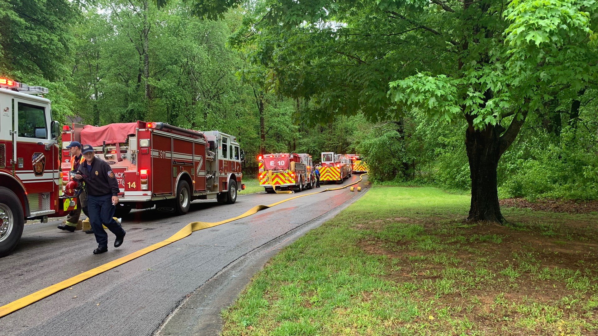 firefighters hurt, engine overturns in Forsyth County