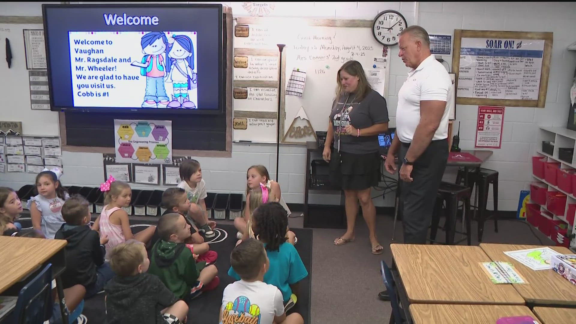 Students at Vaughan Elementary in Cobb County headed back to the classroom and had the opportunity to ask the superintendent questions on the first day.