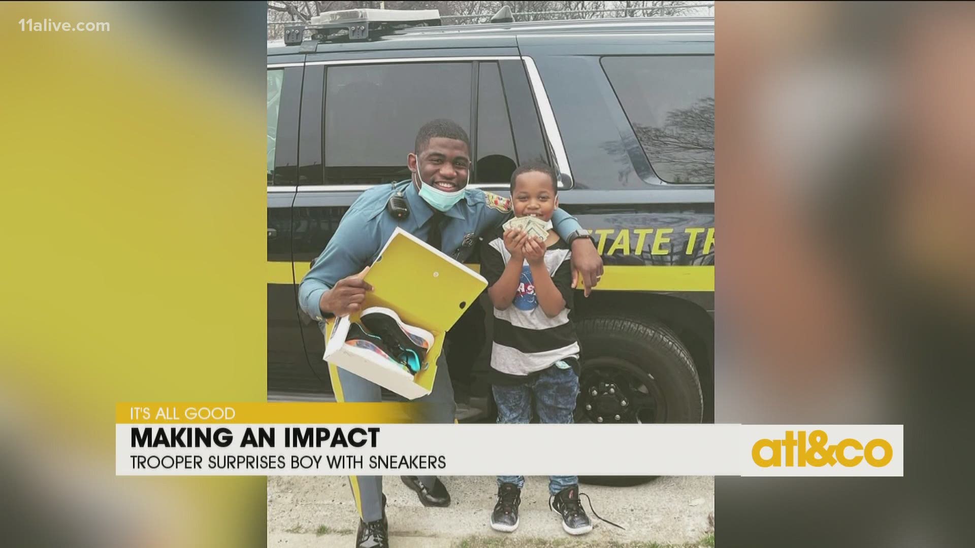 A Delaware state trooper surprised a 9-year-old boy with a brand new pair of sneakers designed by NBA star Stephen Curry.
