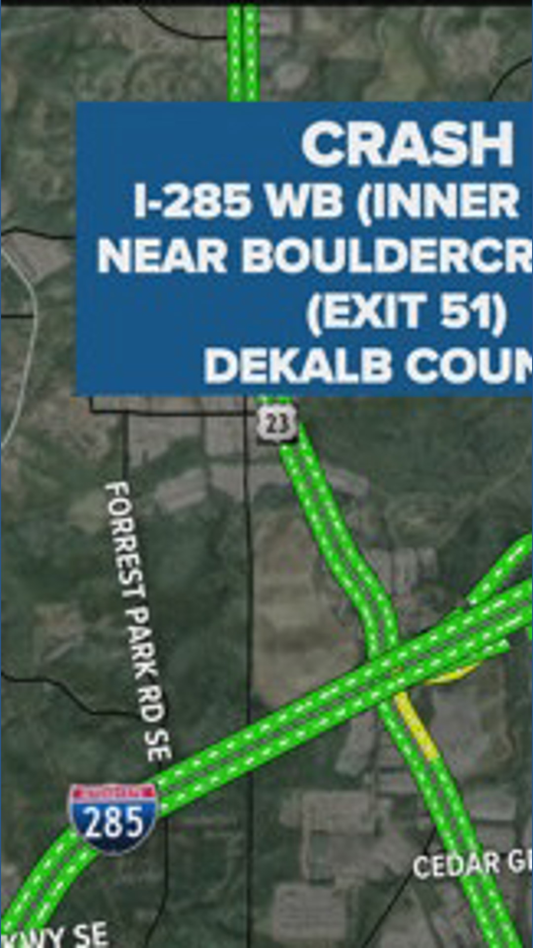 All lanes closed on I-285 WB in DeKalb County at Bouldercrest Road ...