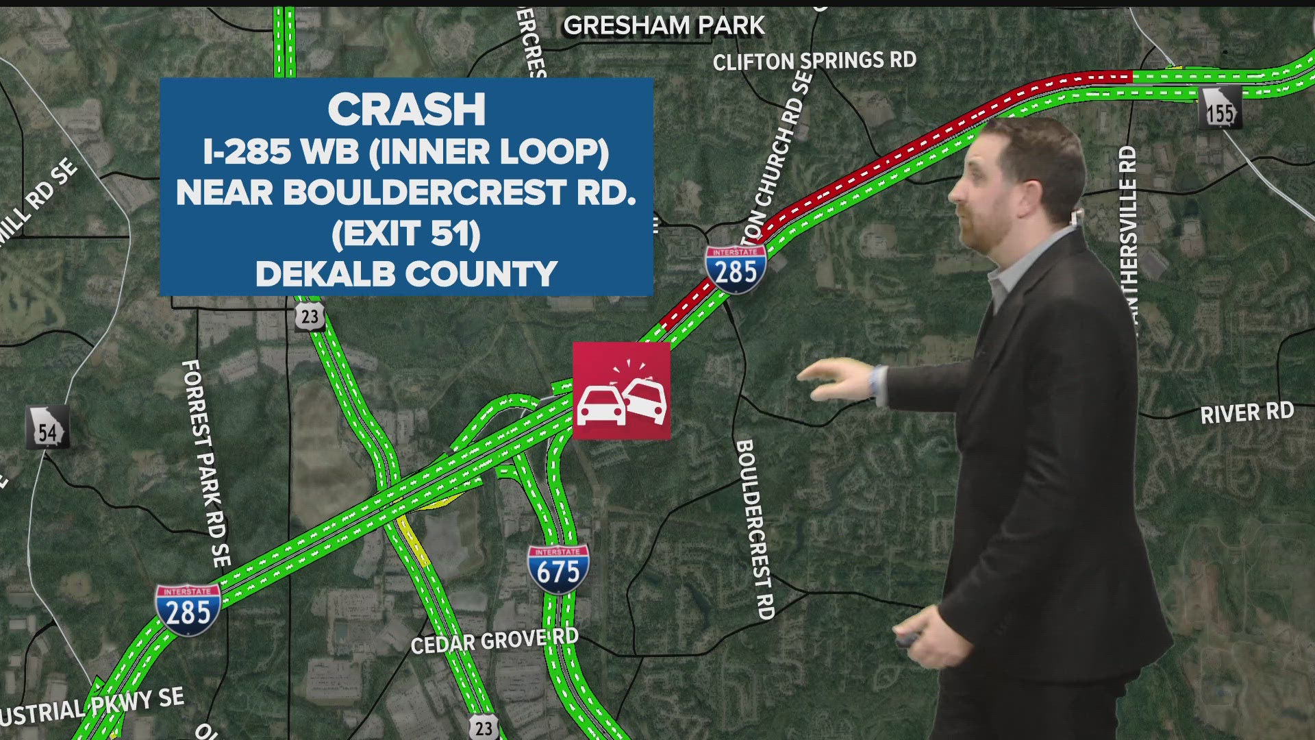 All lanes closed on I-285 WB in DeKalb County at Bouldercrest Road ...