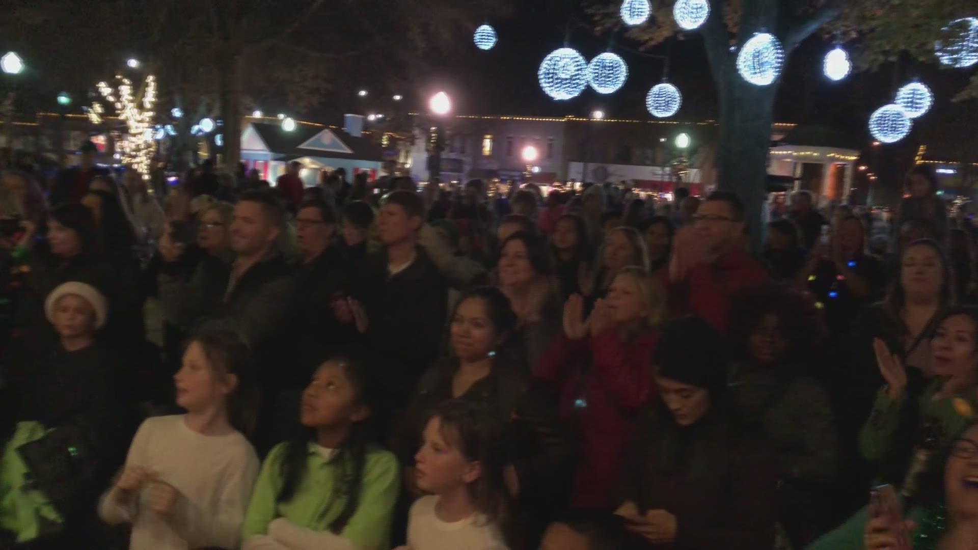 The downtown square was packed with families Thursday evening for the annual lighting of the Christmas tree.