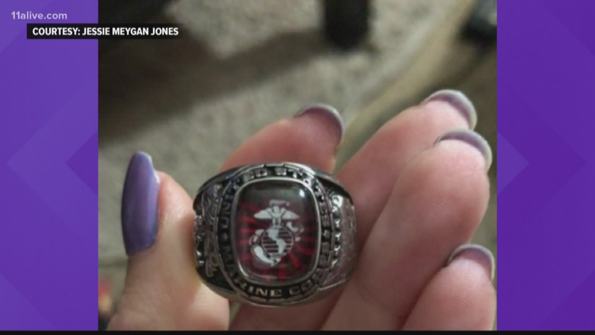 A silver ring with detailed insignias along its sides - it may be just a metal band to some but a Lawrenceville woman feels it may have a lot more meaning to the Mar