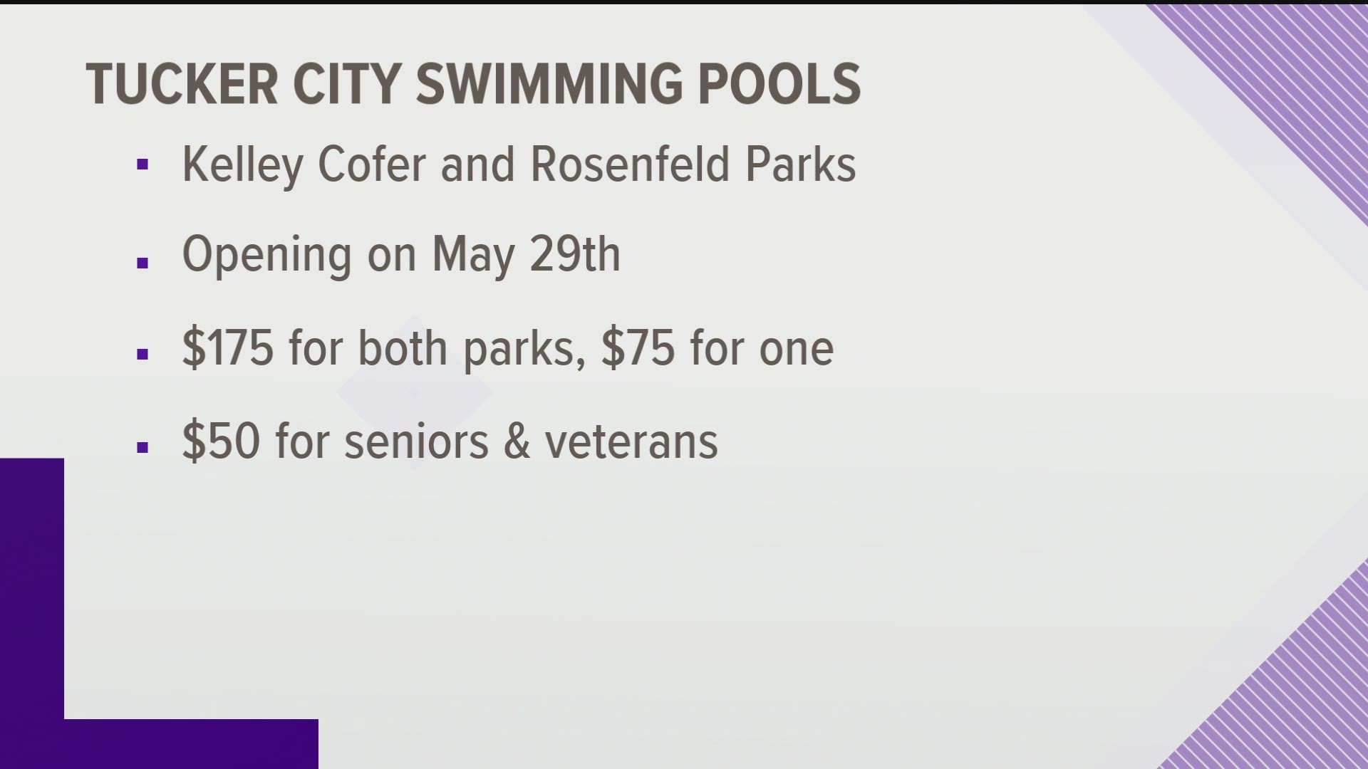 The City of Tucker announced they will open both city pools for the summer season.