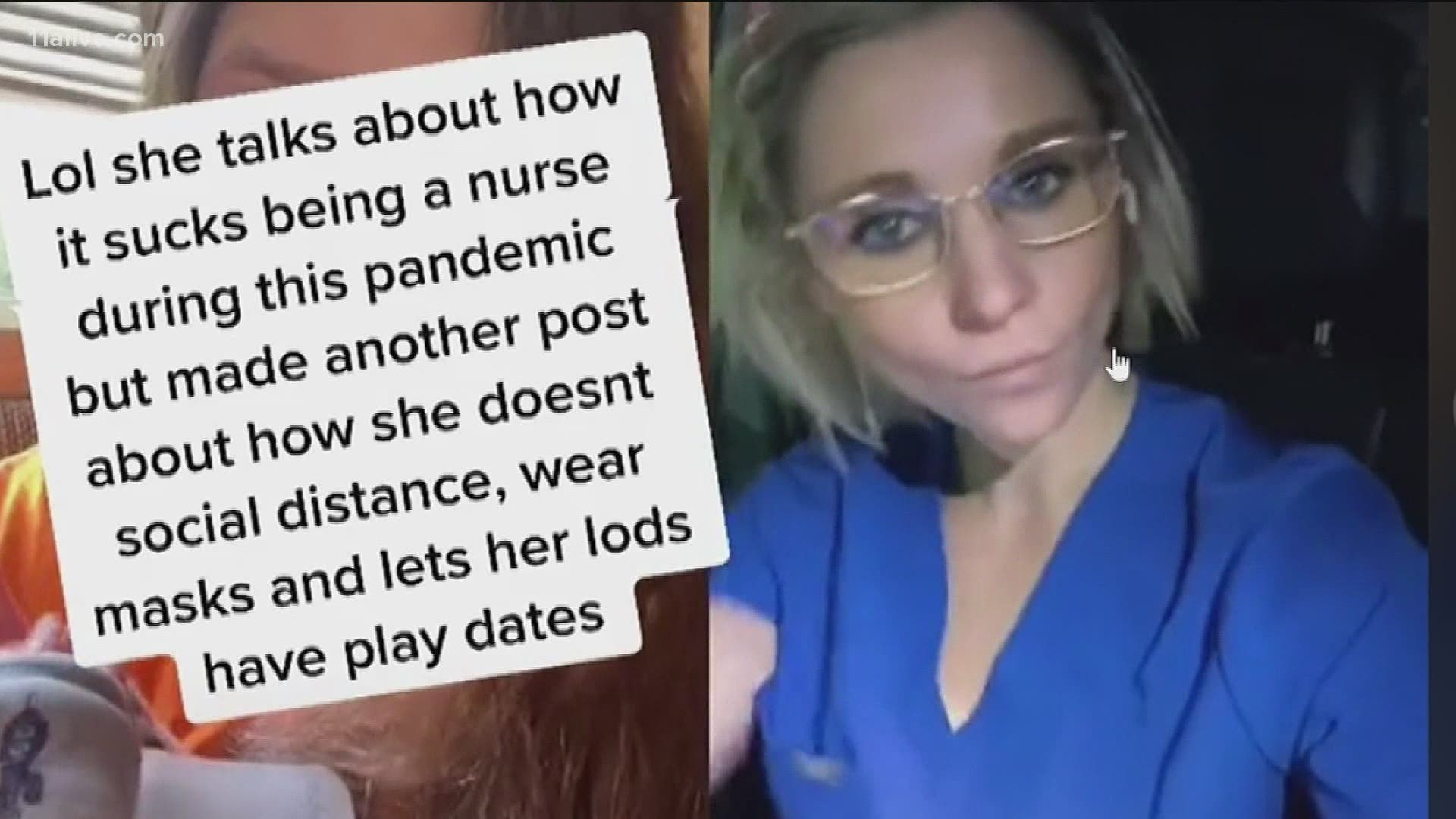 The nurse said in the video that she doesn't wear a mask in public and still travels.