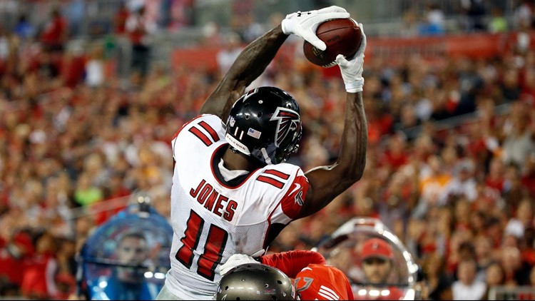 Nov 3, 2016; Tampa, FL, USA; Tampa Bay Buccaneers wide receiver Mike Evans ( 13) runs with the ball against the Atlanta Falcons during the second half  at Raymond James Stadium. Atlanta Falcons