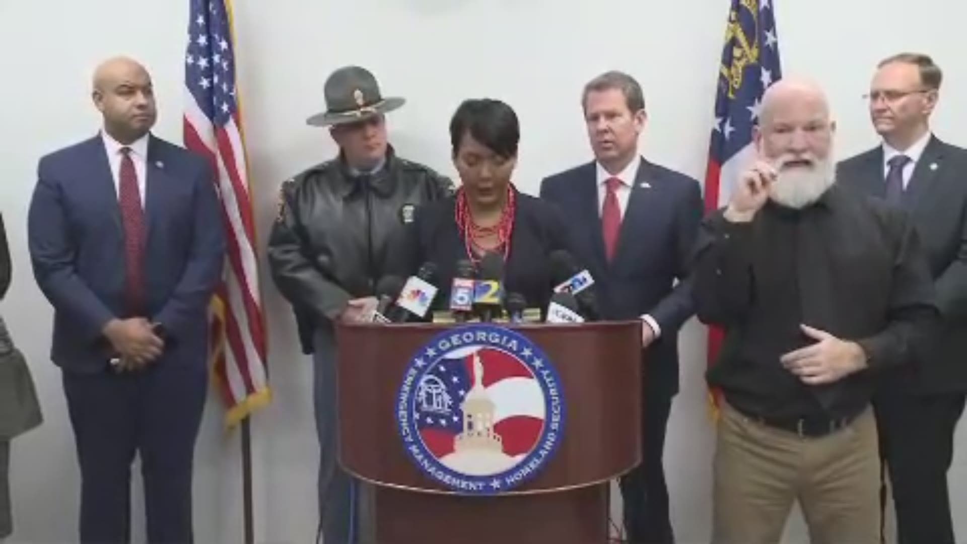 In a joint news conference Monday morning, Georgia Gov. Brian Kemp and Atlanta Mayor Keisha Lance Bottoms announced Tuesday closings of city offices as well as state offices in 35 counties directly affected by the pending winter weather.
