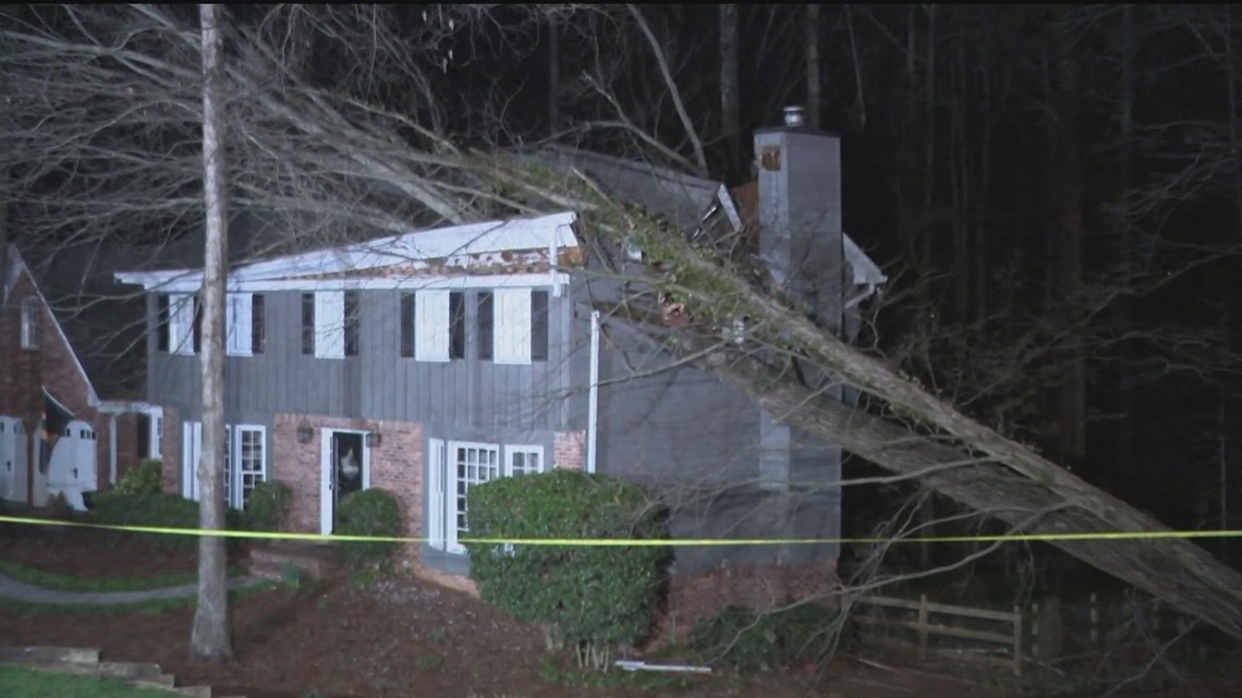 Tree falls on Cobb County home after severe thunderstorms sweep in