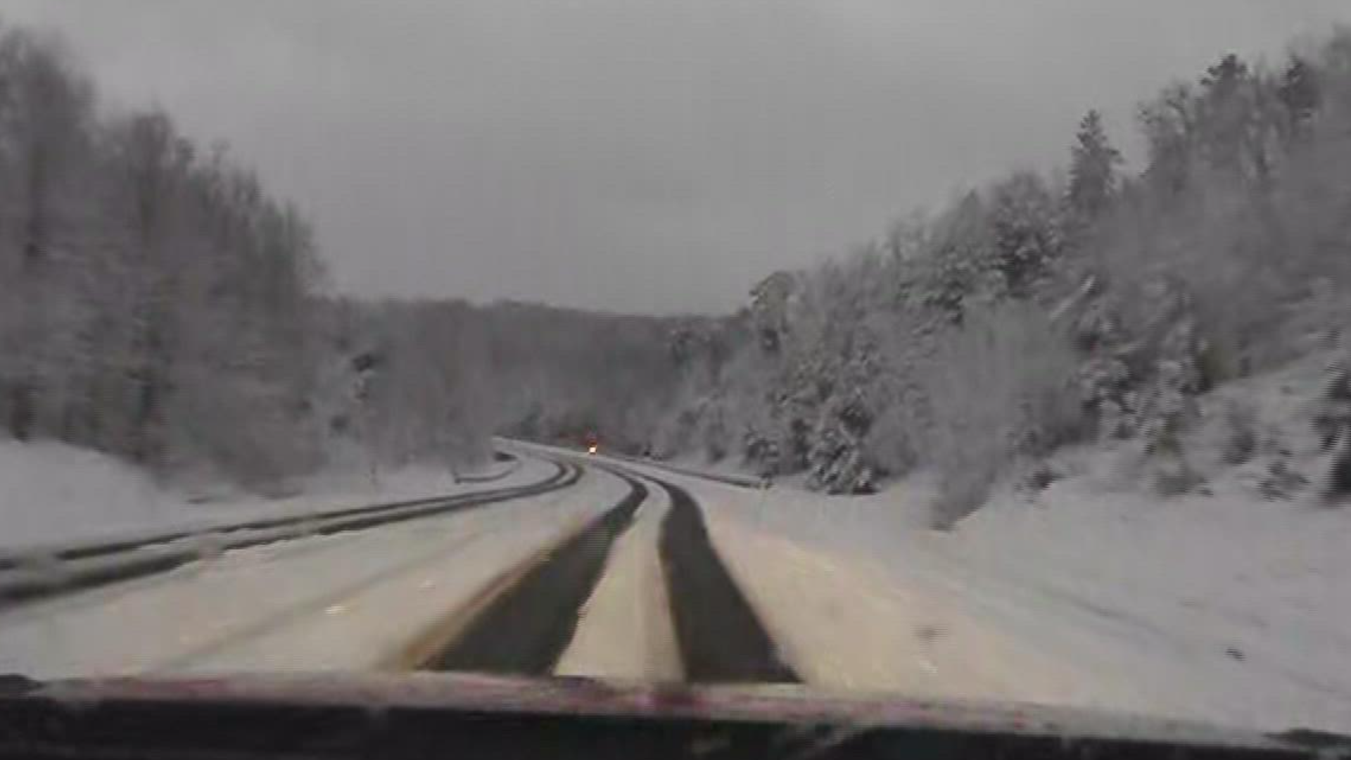 The road conditions are not ideal for driving. Our ThunderTruck is making its way up SR 105.