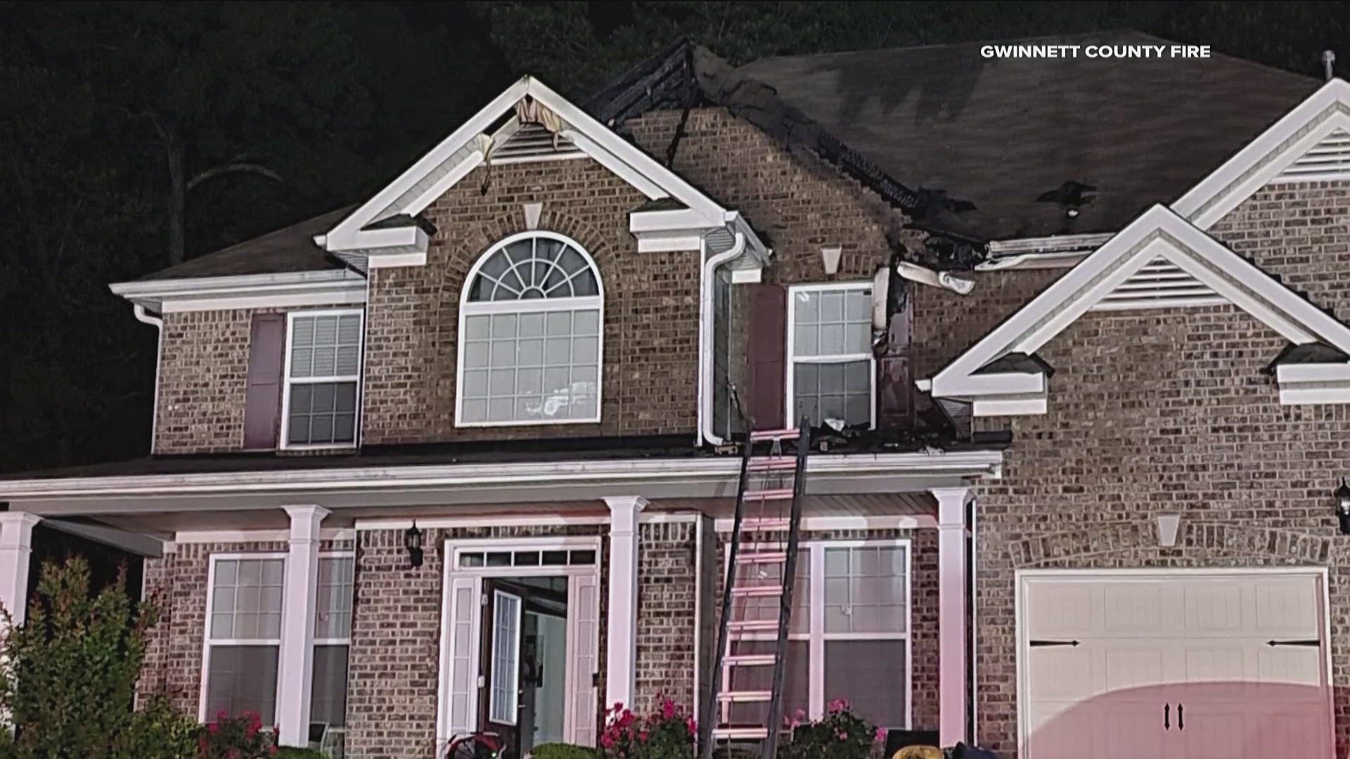 The fire happened on Tower Trail SW in Snellville during severe weather on Saturday.