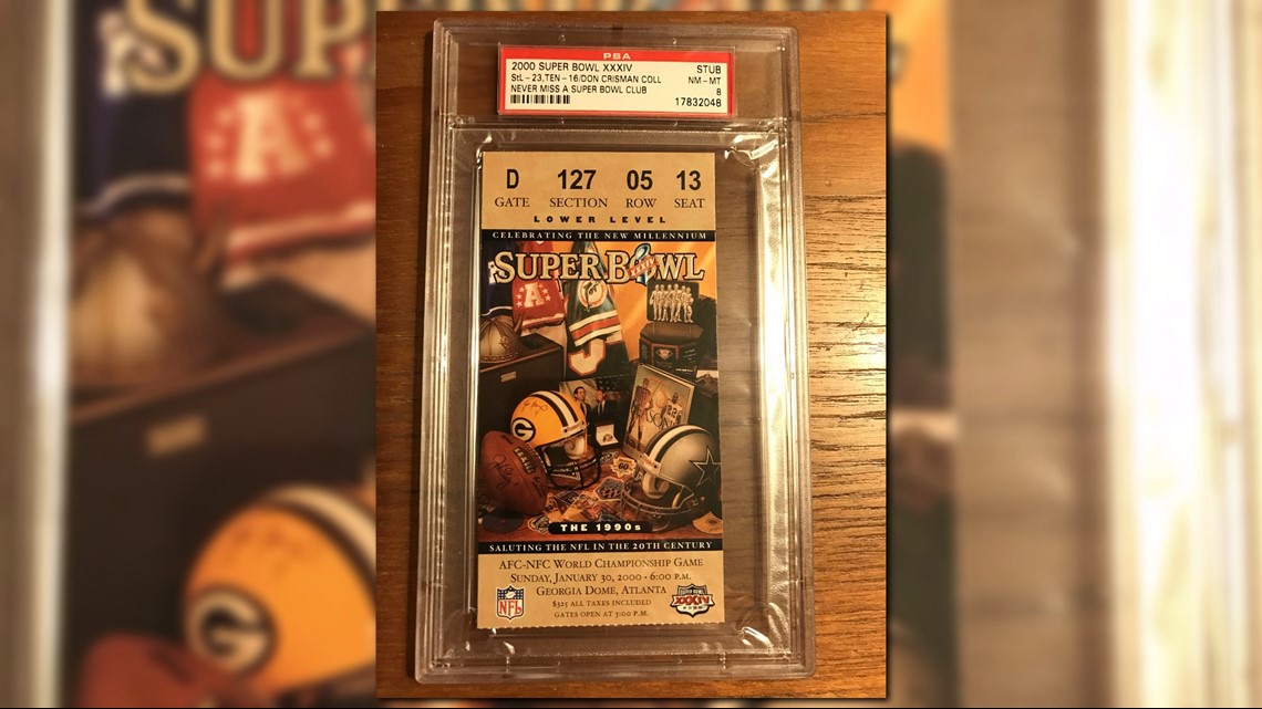 Souvenir ticket stub for the very first Super Bowl game that was held at  the Los Angeles Memorial Coliseum in 1967 and was called the AFL-NFL World  Championship Game between the Green