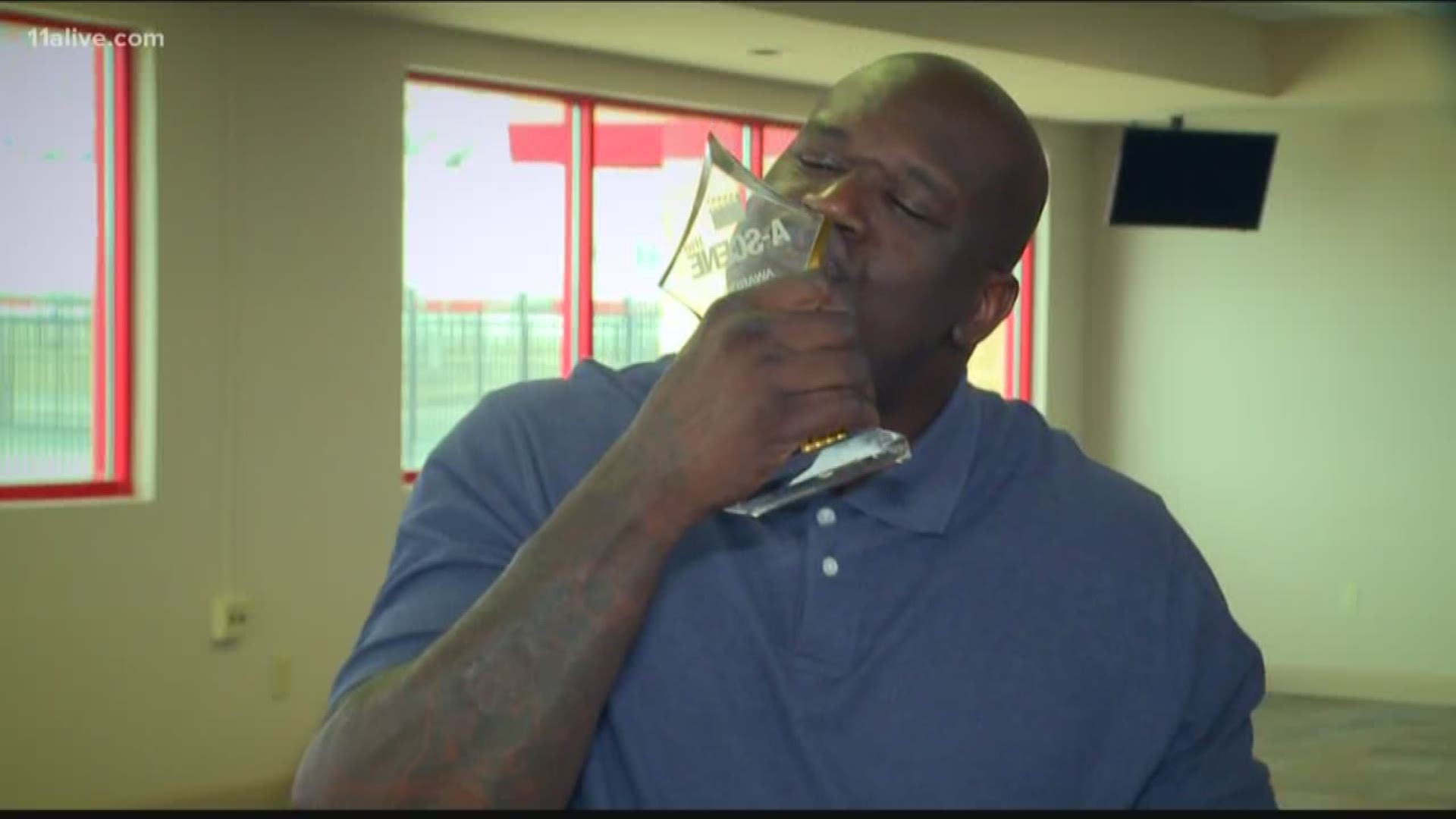 It's safe to say...Shaq was very excited about winning the award for the best Super Bowl party.