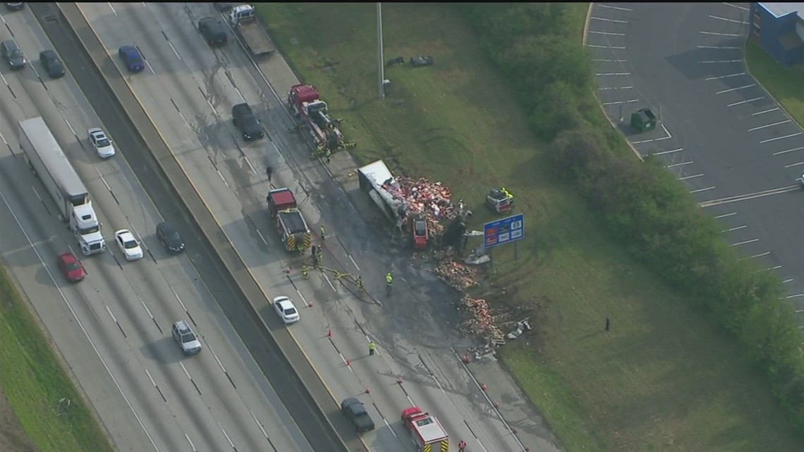 Fiery crash shuts down part of I285 SB by Camp Creek Pkwy.