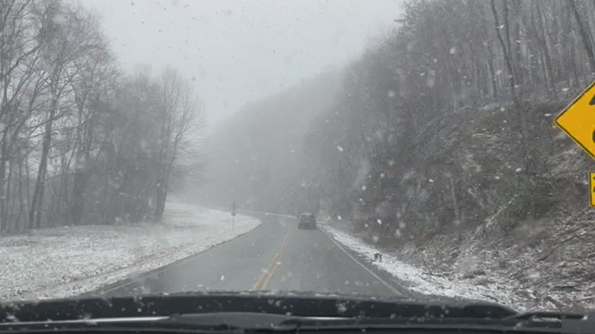 The 11Alive Thunder Truck captured this beautiful snow fall  at elevations above 3000ft along the Richard Russell Scenic Highway.