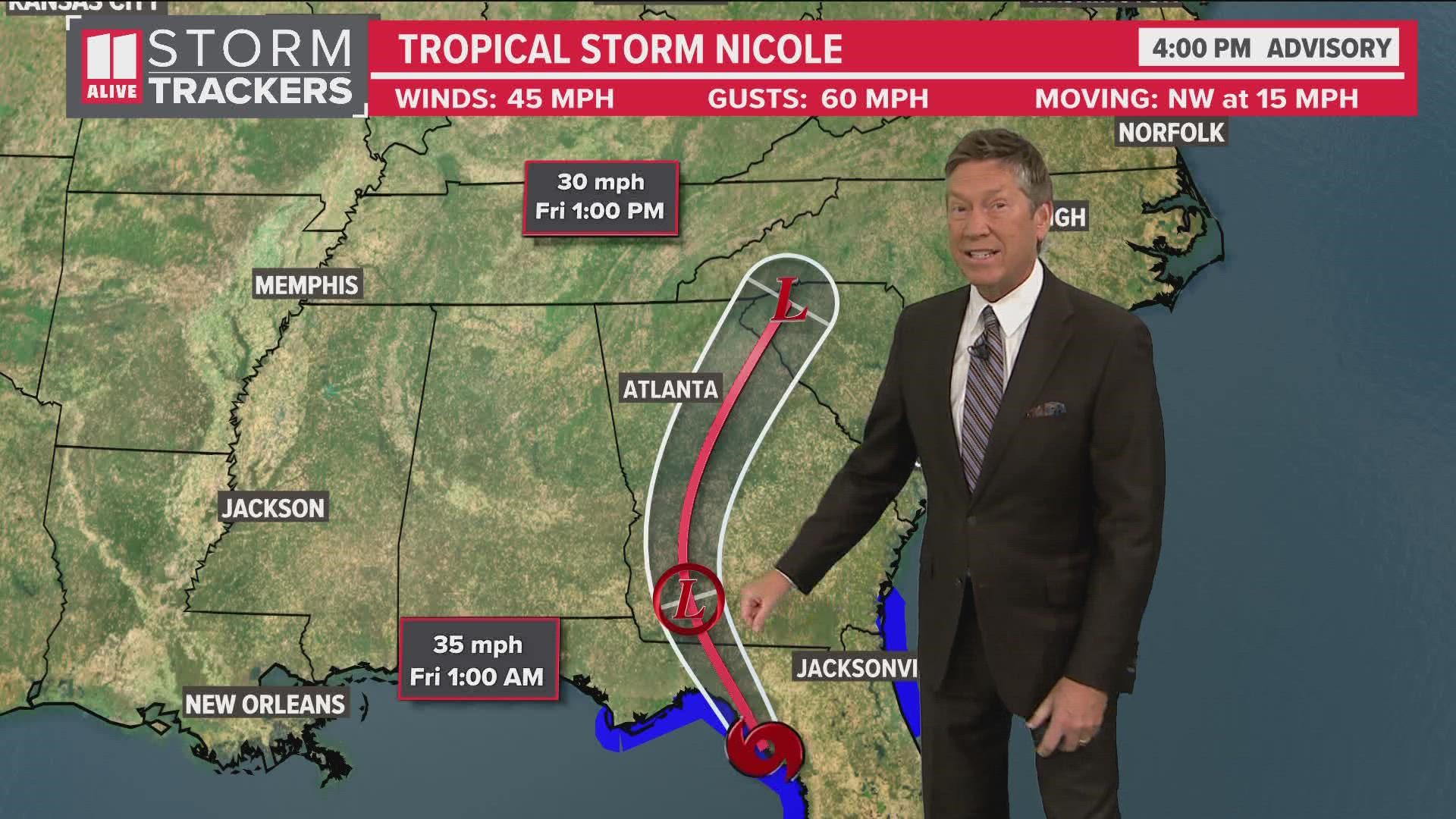 Tropical Storm Nicole moving toward Georgia; Wind advisory issued Coastal Georgia is already seeing impacts.