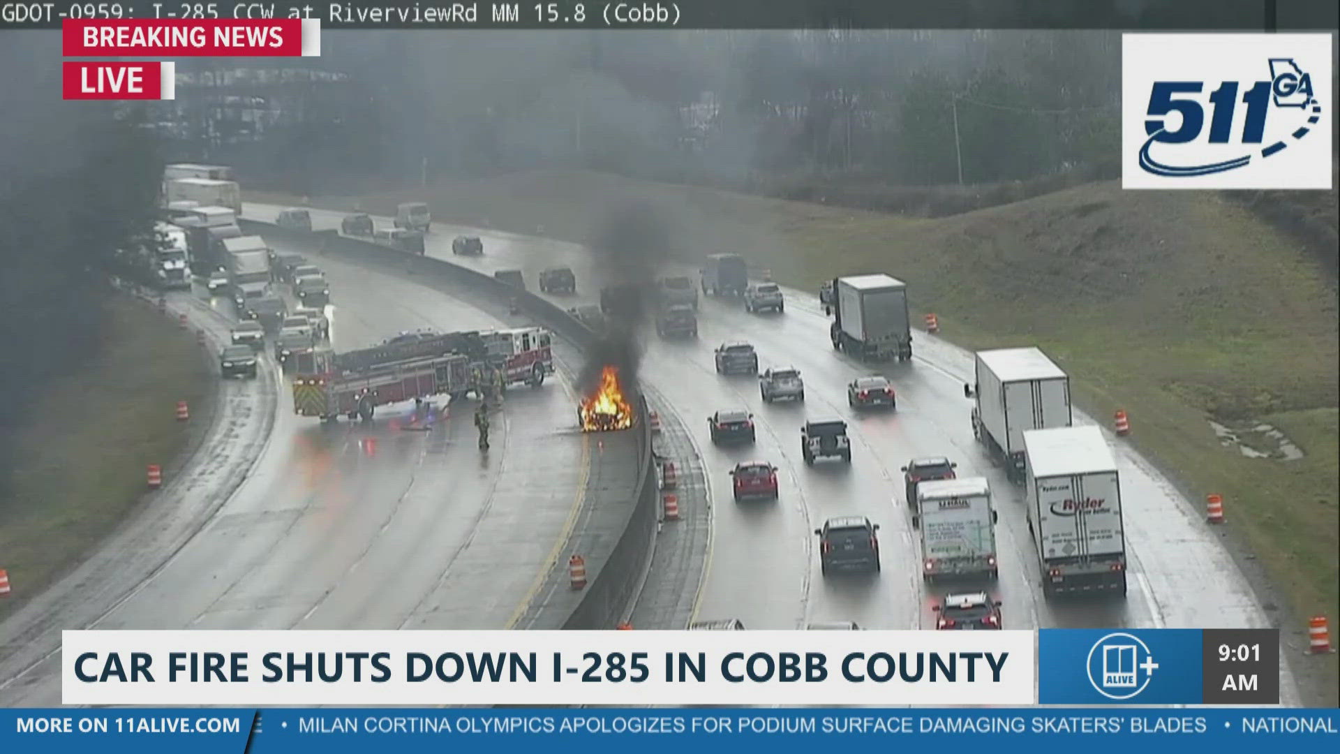 Lanes reopen on I-285 in Cobb County after bad car fire | 11alive.com