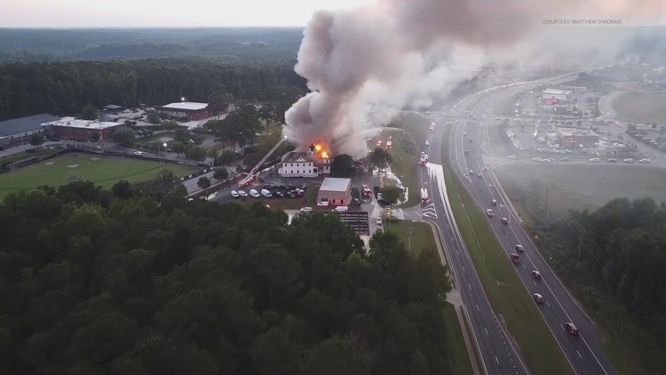 Fire engulfs Coweta County bakery built over a century ago | Drone footage