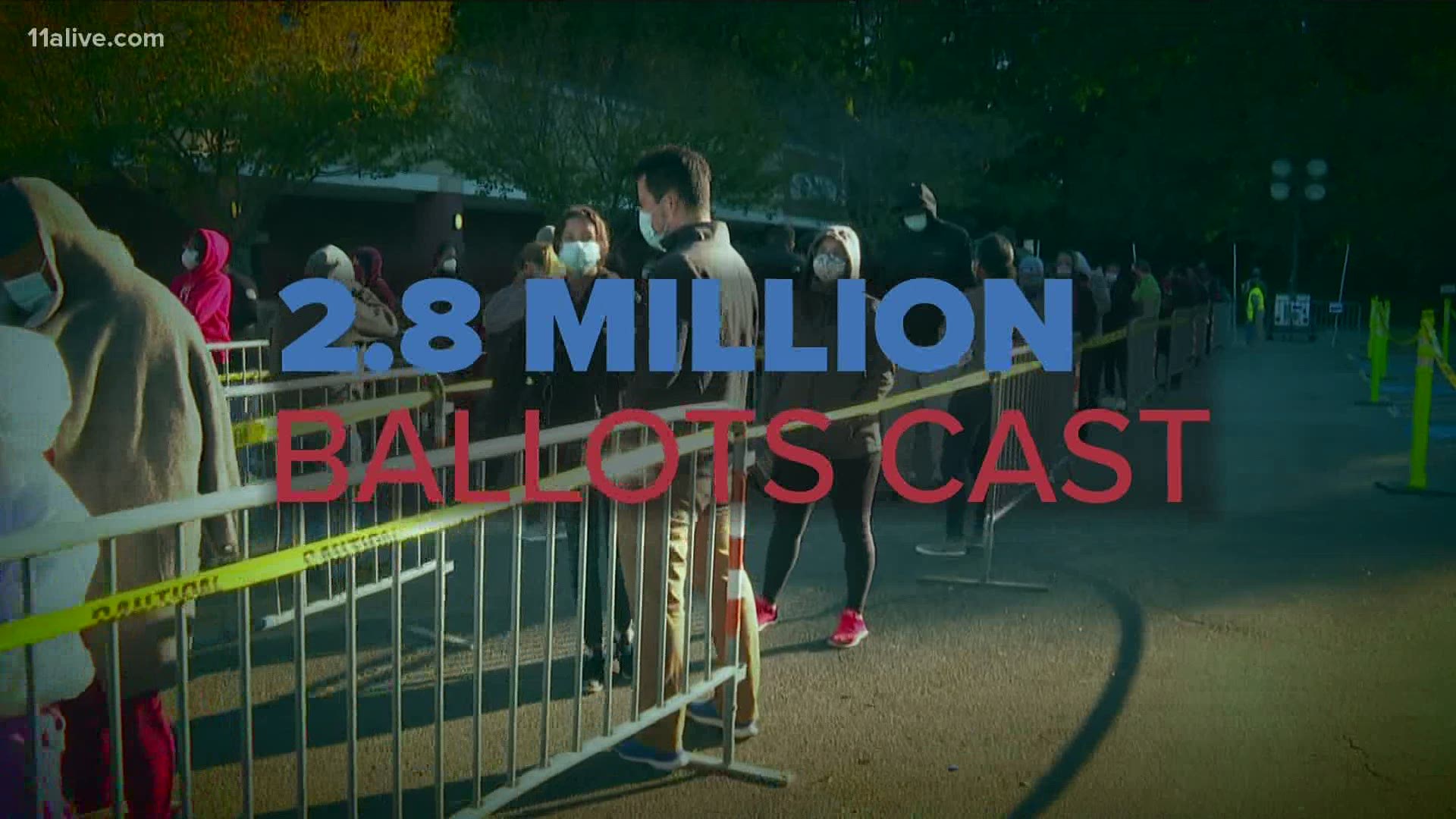 Records across the country include 2.8 million ballots cast in Georgia so far.