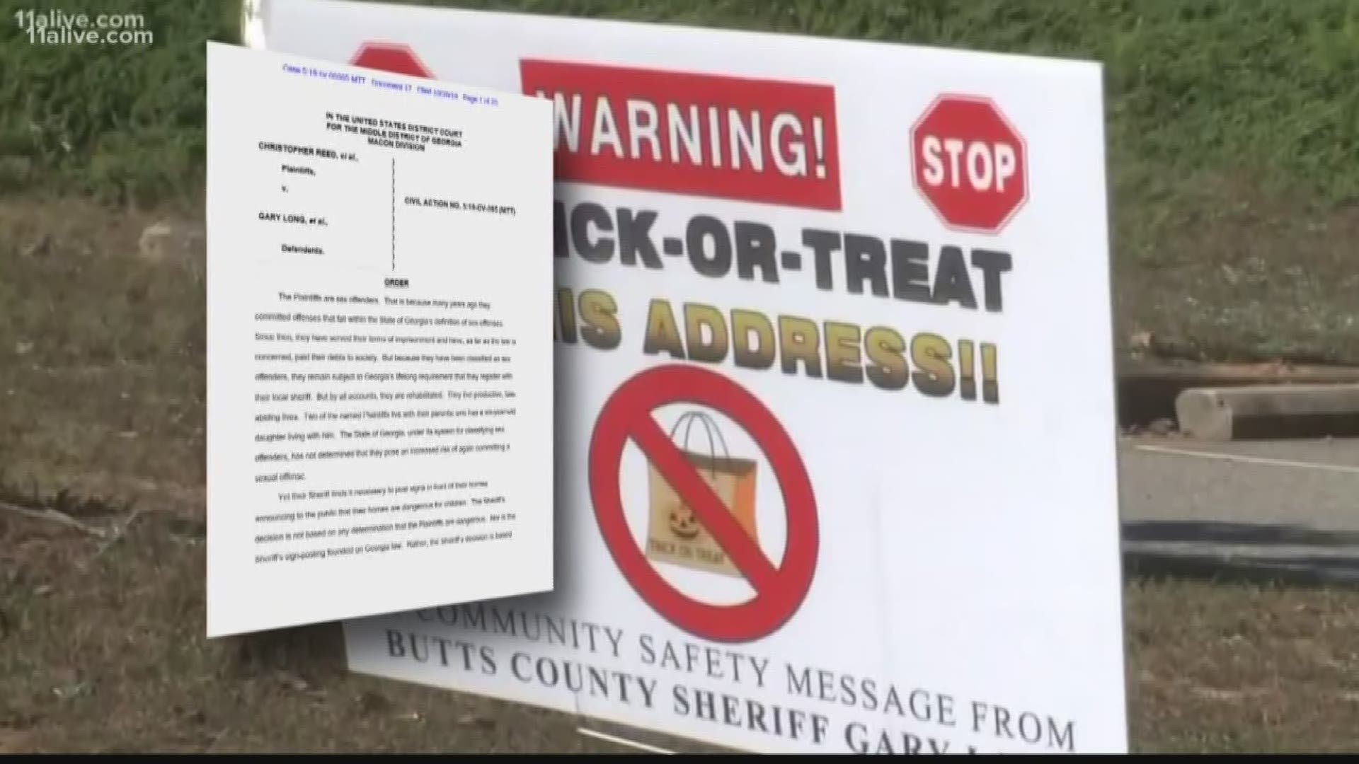 A federal judge has issued a ruling favoring - in part - three registered sex offenders who sued the Butts County Sheriff, calling the "no trick-or-treat" signs the