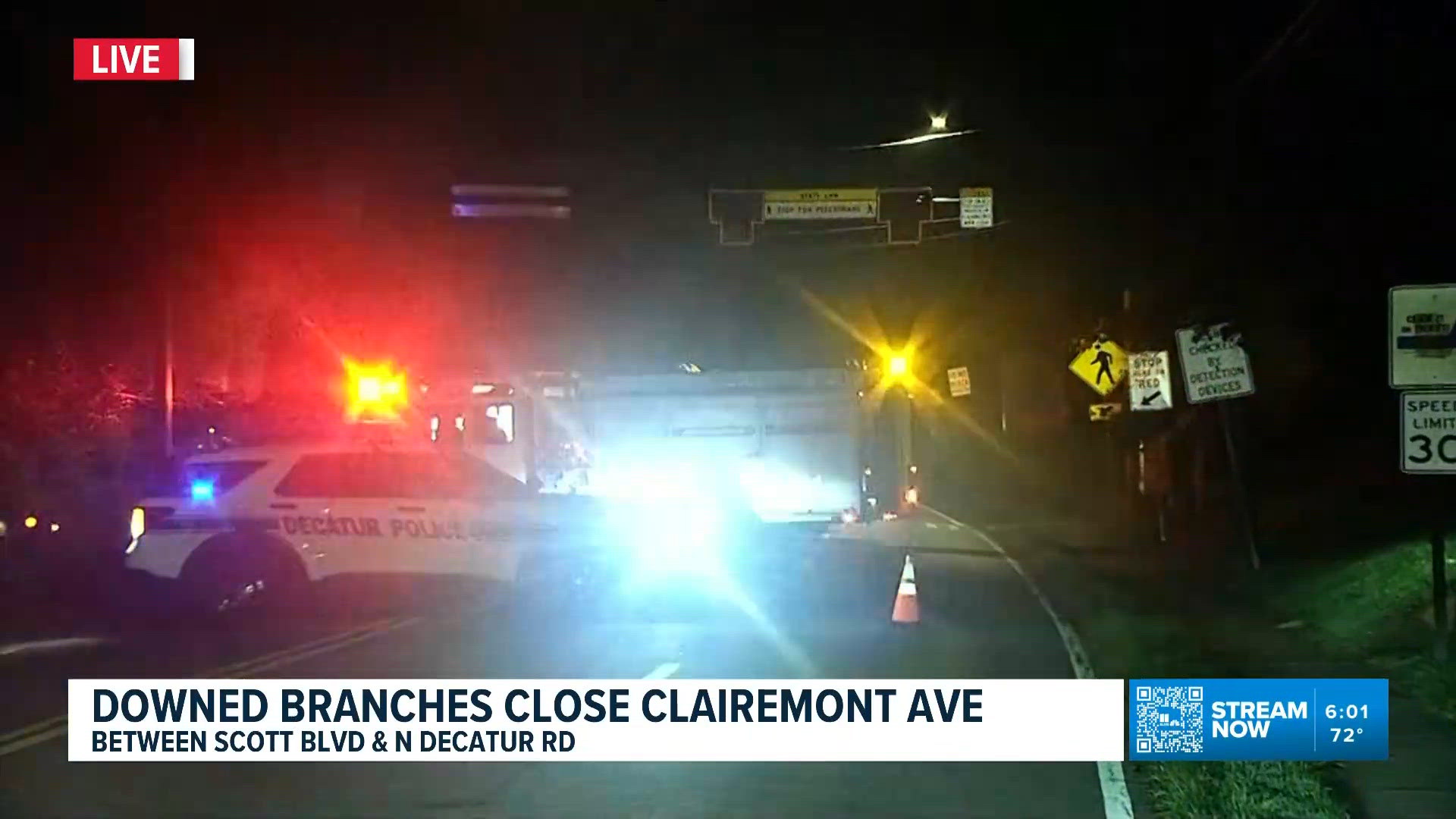 Traffic alert: Downed branches, breaks power pole closes road in DeKalb County