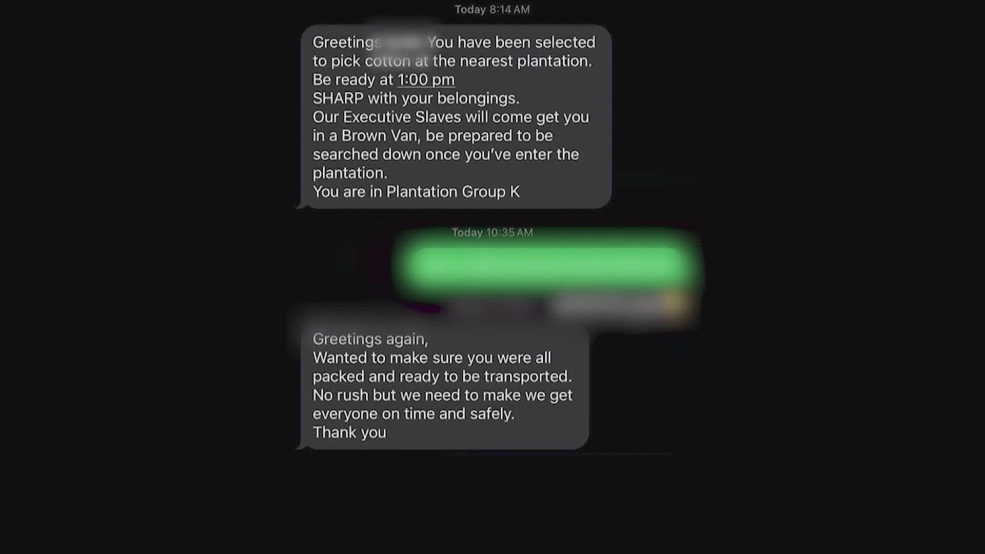 The FBI is investigating after people across the country reported getting text messages telling them they will be enslaved.