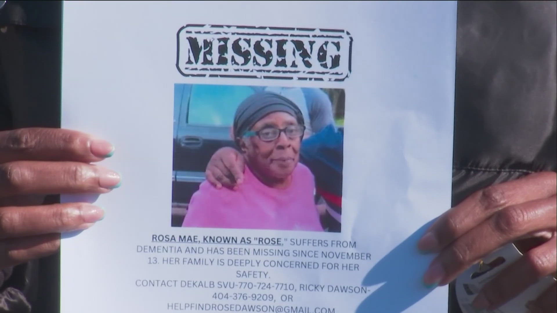 Rosa Mae Dawson's family lead a search party for her Saturday afternoon.