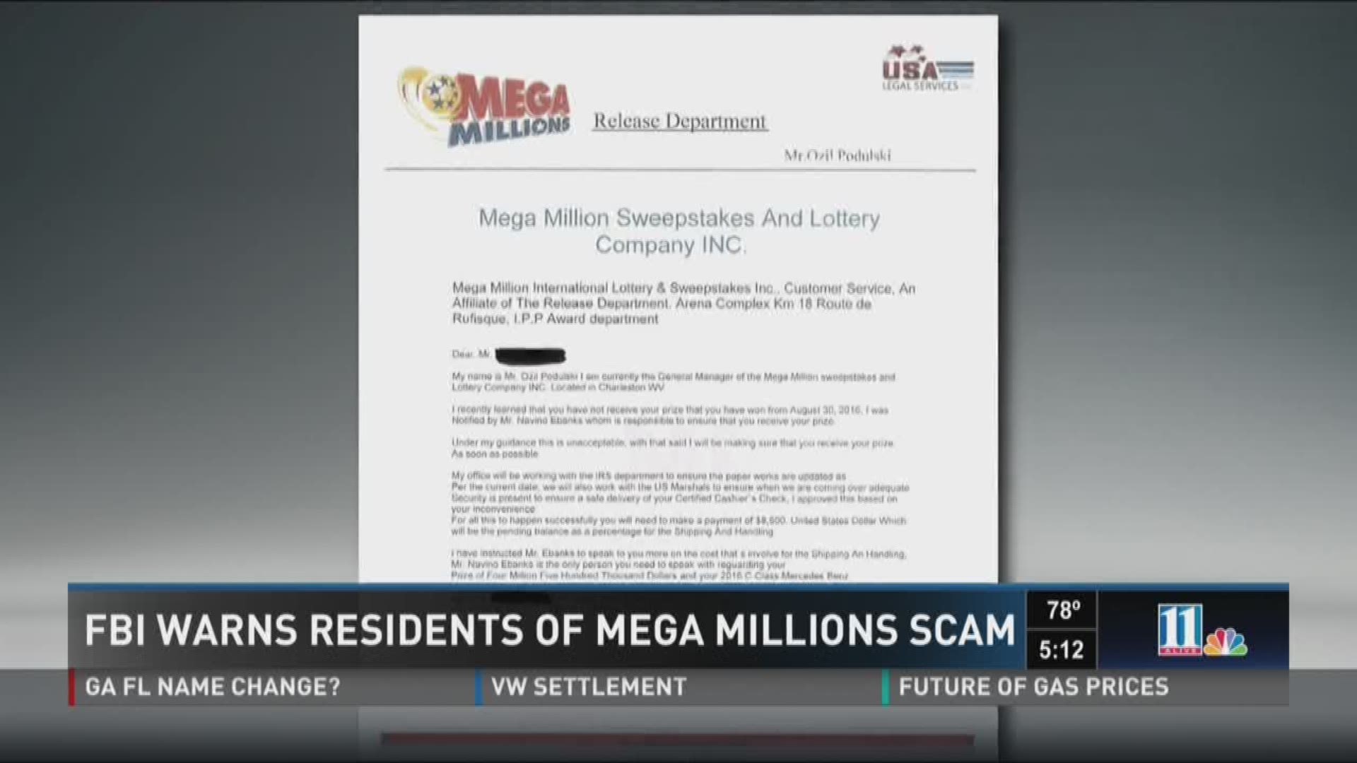 FBI: Scammers Use FBI Letterheads In Mega Millions Fraud | 11alive.com