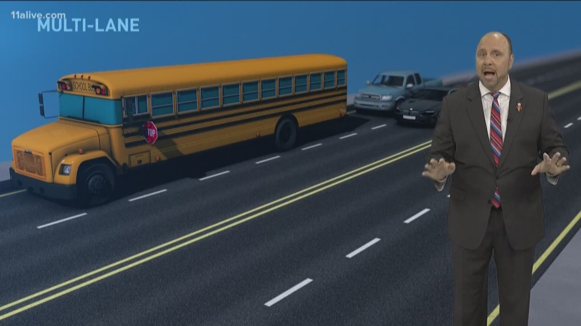 11Alive's Crash Clark breaks down what you can and can't do when you see a stopped school bus.