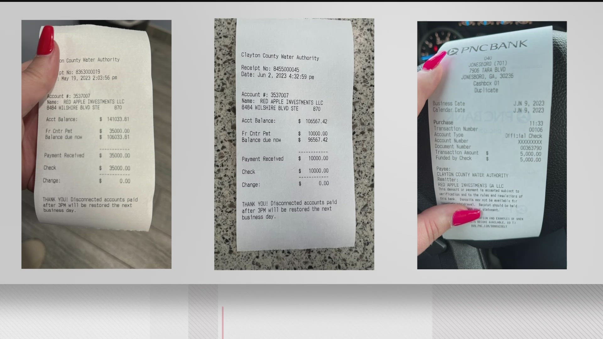 Red Apple Investments said they're due over $225,000 in unpaid rent from tenants that dates back to the COVID-19 pandemic. Tara Woods rent includes water in it.